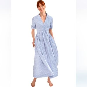 Gretchen Scott wash and wear Blue and White Striped Maxi Dress size XL